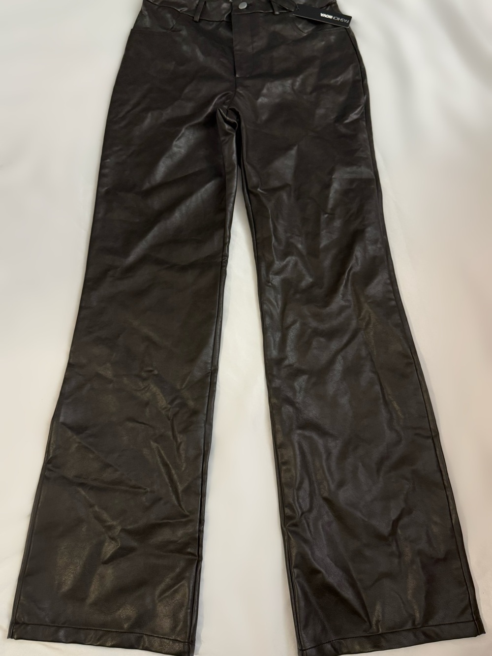 Fashion Nova Black Faux Leather High Rise Flare Pants Size S NWT